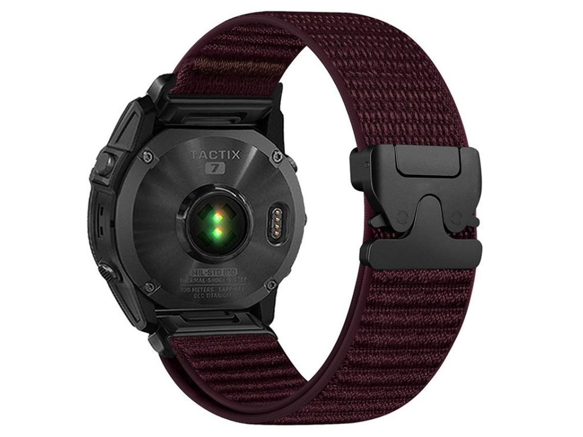Pulsera Garmin (22 mm) - Nylon trenzado - Diseño de montaña - Hebilla de paracaídas - Puntas metálicas color ciruela