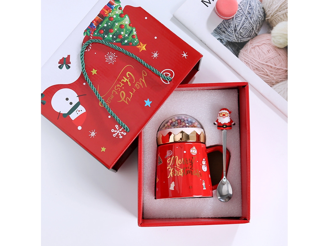 Taza Navideña Roja Con Tapa Y Cuchara, Diseño De Papá Noel, Cerámica Creativa De Estilo Europeo.