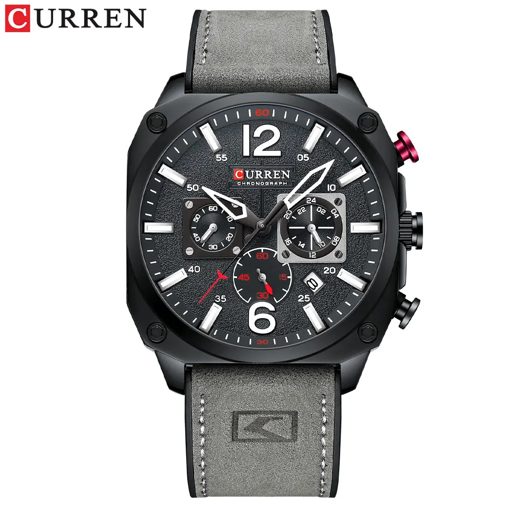 Reloj Deportivo De Cuero Genuino Para Hombre (negro), Reloj De Pulsera Militar Para Hombre, Cronógrafo.