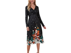 2026altiro-vestido Largo De Navidad Para Mujer Con Estampado, Cuello V, Mangas Largas Y Ajuste Slim, Tipo B M Negro