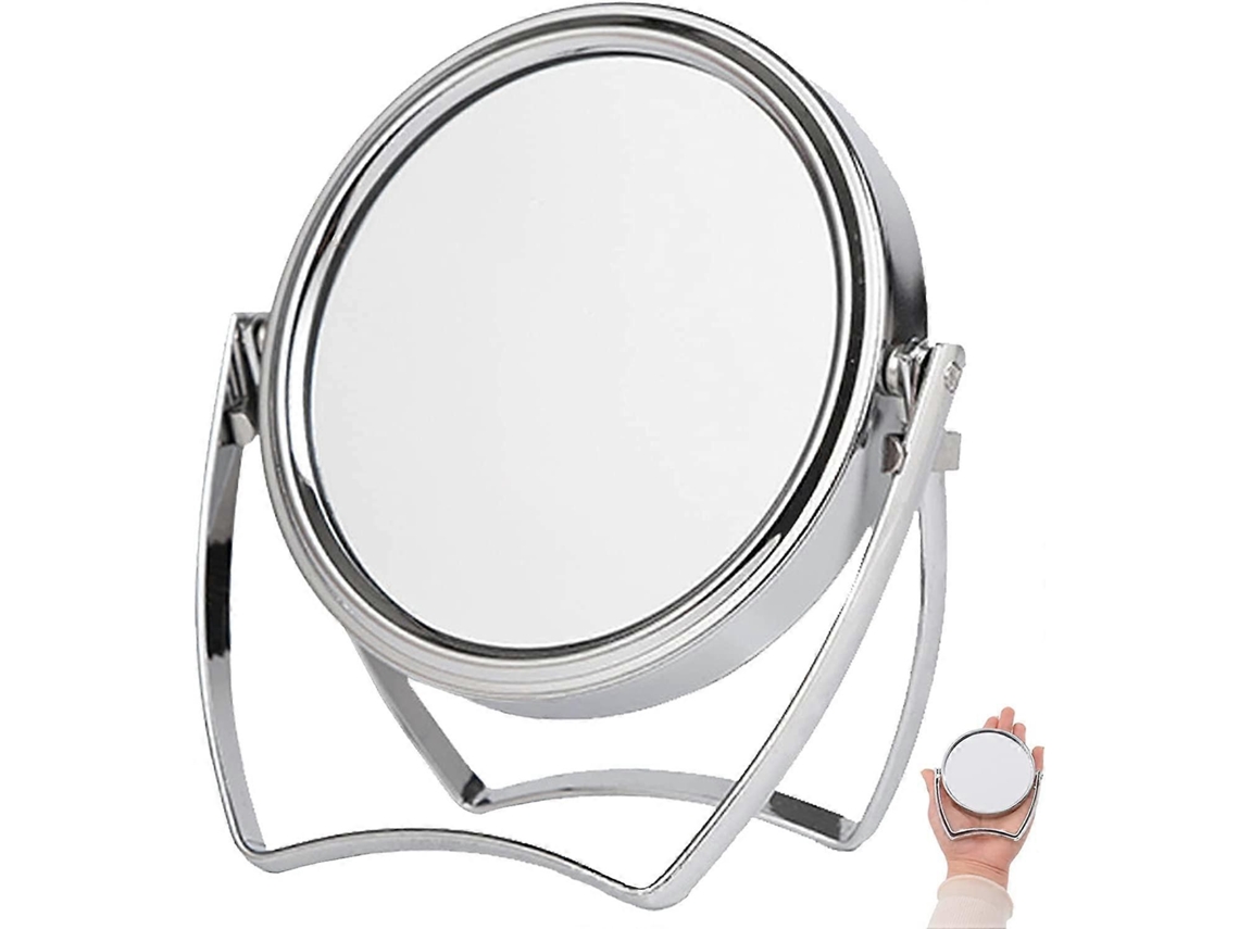 Pequeño espejo de maquillaje plateado para mesa