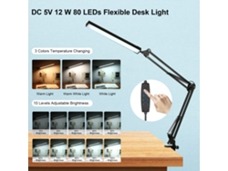 Lámpara De Mesa Led Con 80 Led, 12 W, Usb, 10 Niveles De Brillo, 3 Temperaturas De Color Ajustables, Pinza Plegable.