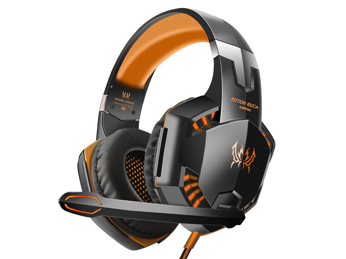 (naranja) Auriculares Para Juegos Con Micrófono Estéreo De Graves Profundos Y Luces Led.