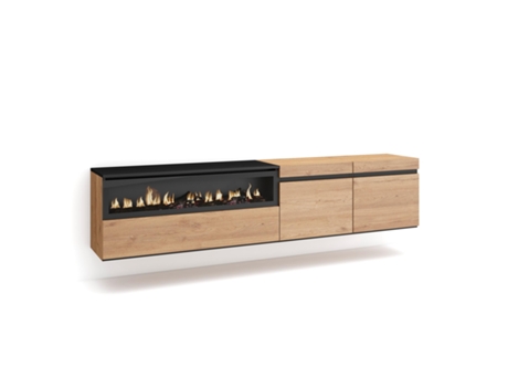 Mueble TV Televisión 200x45x35cm Para TV hasta 80 Chimenea eléctrica Colgado Suspendido Roble y negro
