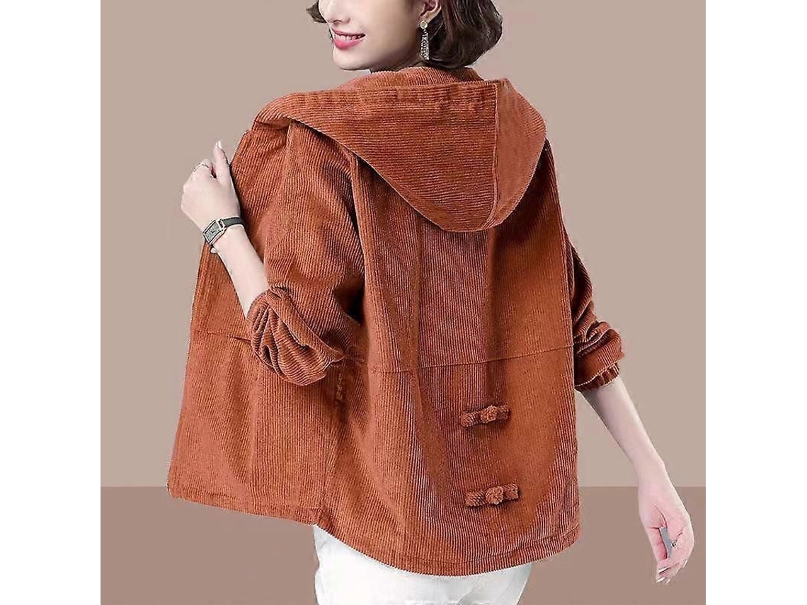 2026-chaqueta Corta Mujer Primavera Otoño Coreana Suelta Capucha Cremallera Casual Algodón Poliéster Xl Marrón-crema