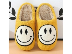 2026-pantuflas De Algodón Con Peluche Cara Sonriente Para Mujer, Diseño Cute, Suela Gruesa Y Antideslizante, Talla Asiática 43-44 Amarillo