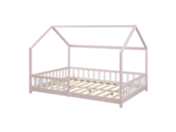 Cama infantil Hesel en forma de casa pino con reja 120x200cm - Rosa [EN.CASA]