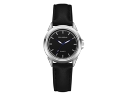 Reloj De Pulsera De Cuarzo Para Mujer Con Esfera Redonda, Color Plata Y Negro Con Manecillas Azules.
