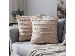 2026-2 Fundas De Almohada Decorativas Boho Estampado Rayado Jacquard Lino 45x45 Cm Beige Para Sofá Sala Dormitorio