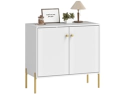 Aparador Para Salón, Mueble De Almacenamiento Con Puertas Dobles Acanaladas, Estante Ajustable, Patas De Acero, 80 X 39,1 X 76 Cm, Blanco