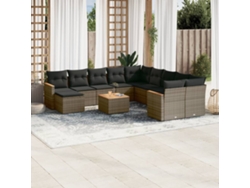 Conjunto de sofá de jardín de 12 piezas con cojines de mimbre gris DKD Home Decor