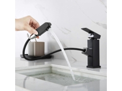 Grifo De Lavabo Con Spray Retráctil, Grifo Negro De Baño, Altura 18mm, Acero Inoxidable, Ahorro De Agua 30%