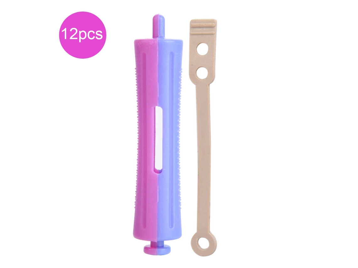 12 Rodillos De Cabello Estándar Con Clips Y Gomas Elásticas Para Rizos Y Ondas - Herramienta De Peluquería Sh-7