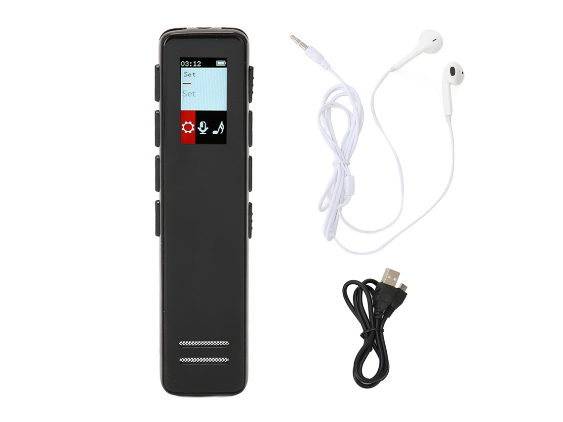 Grabadora de voz HD activada por voz con reducción de ruido, reproductor de MP3 con altavoz, 16 GB para reuniones y clases.