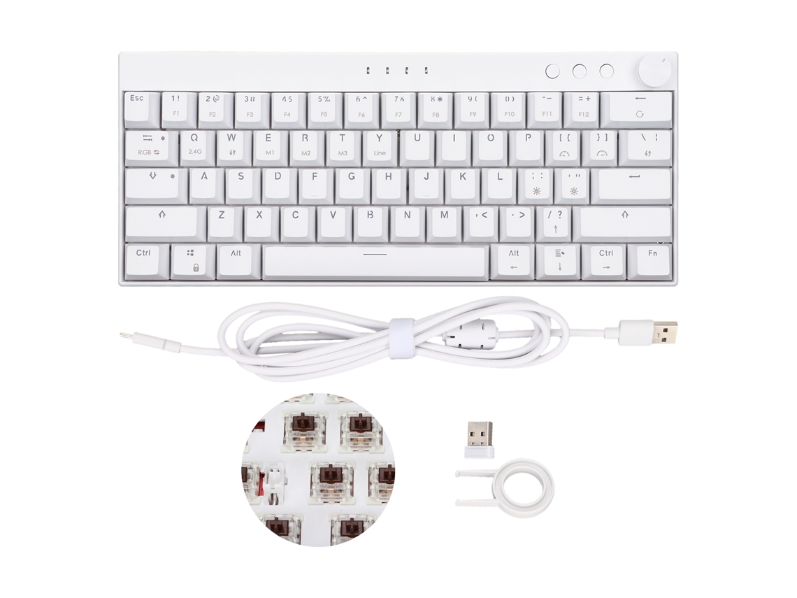 Teclado Mecánico Inalámbrico Con 61 Teclas, Iluminación Rgb, Tres Modos Y Interruptores Marrones Para Juegos Y Uso De Oficina.