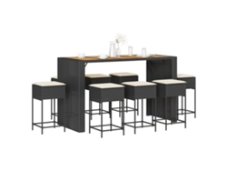 Conjunto de bar de jardín de 9 piezas con cojines, mimbre sintético negro, DKD Home Decor