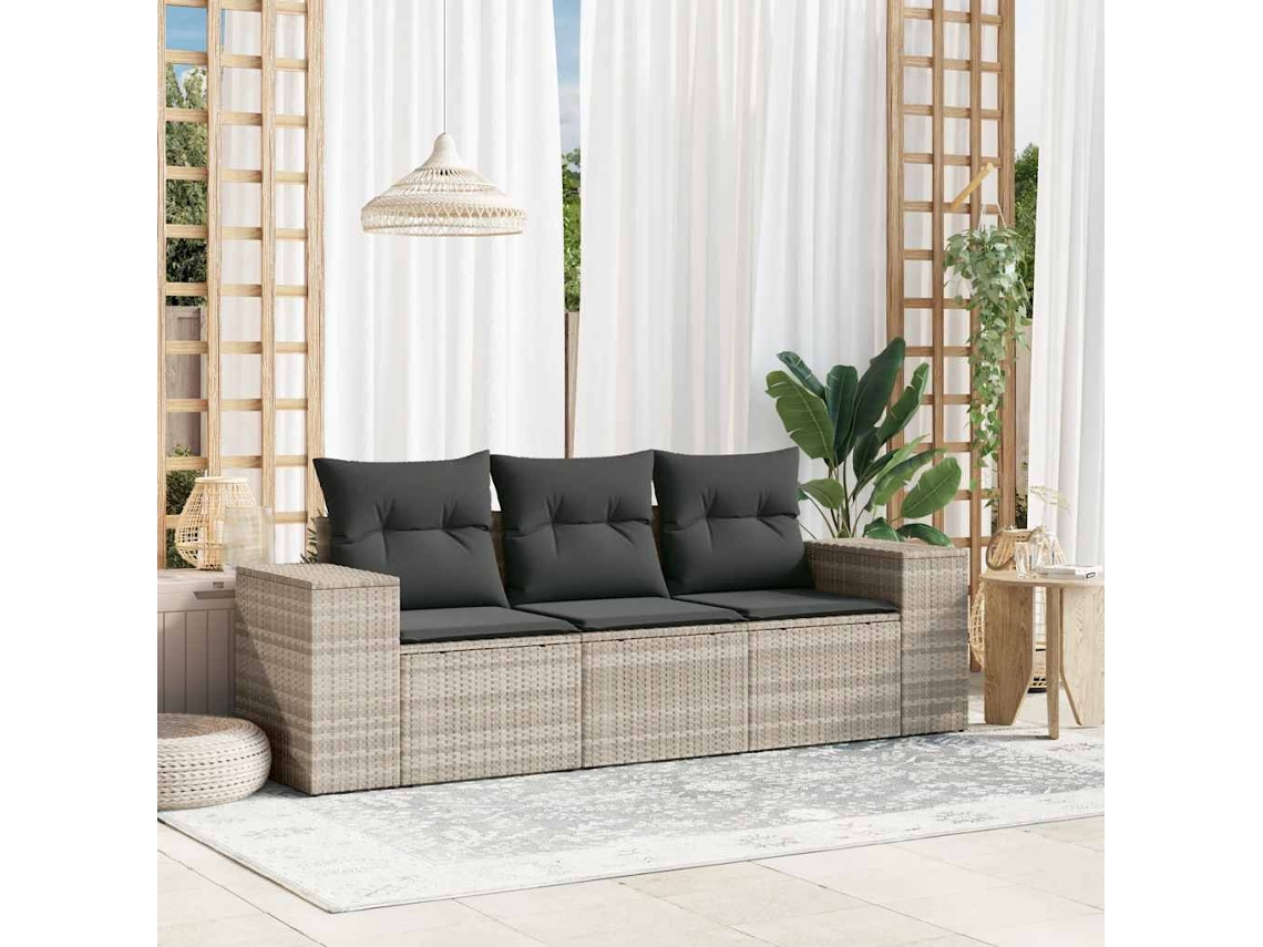 Juego de 3 piezas. Sofás de jardín con cojines de mimbre gris claro Lovely Home