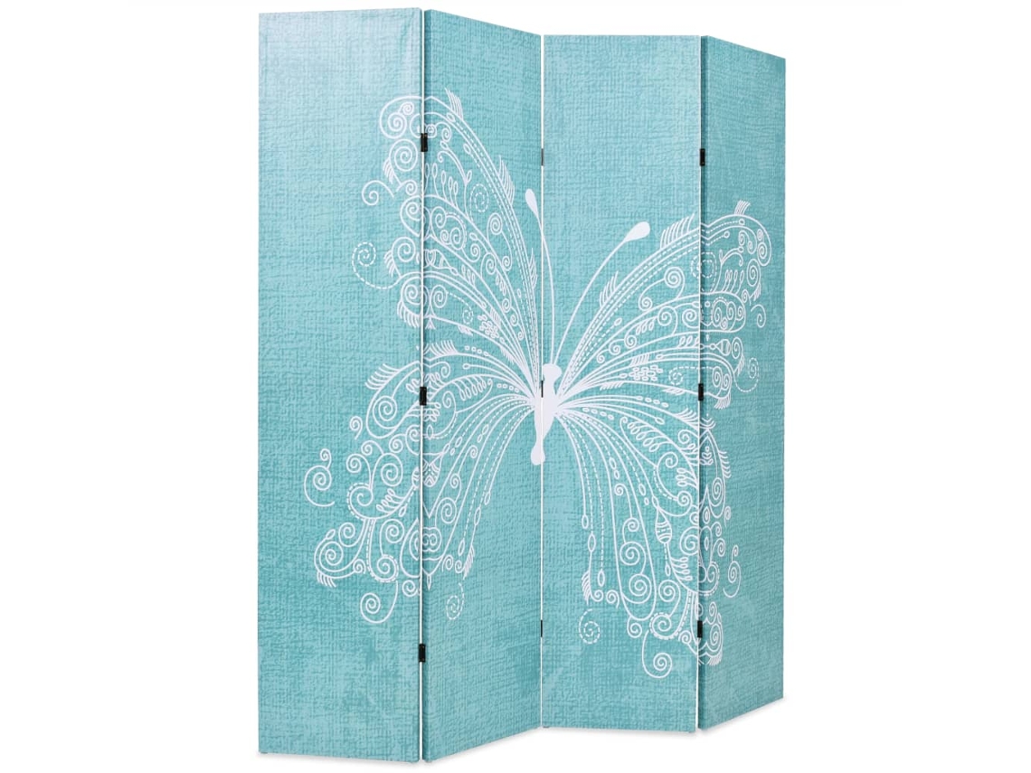 Biombo plegable | Separador de ambientes | Separador de espacios con estampado de mariposas azules 160x170 cm
