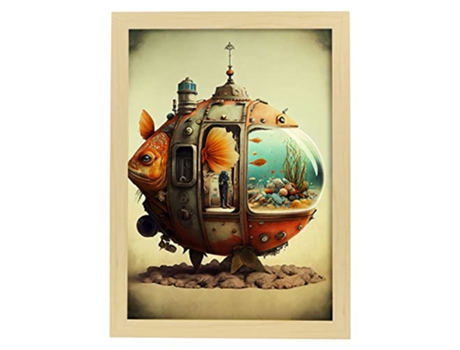 NACNIC Poster Submarino Vivo En Estilo Surrealismo Cinematográfico Ilustraciones Y Grabados De Historieta Abstracta Y Artística A3 Marcos Madera