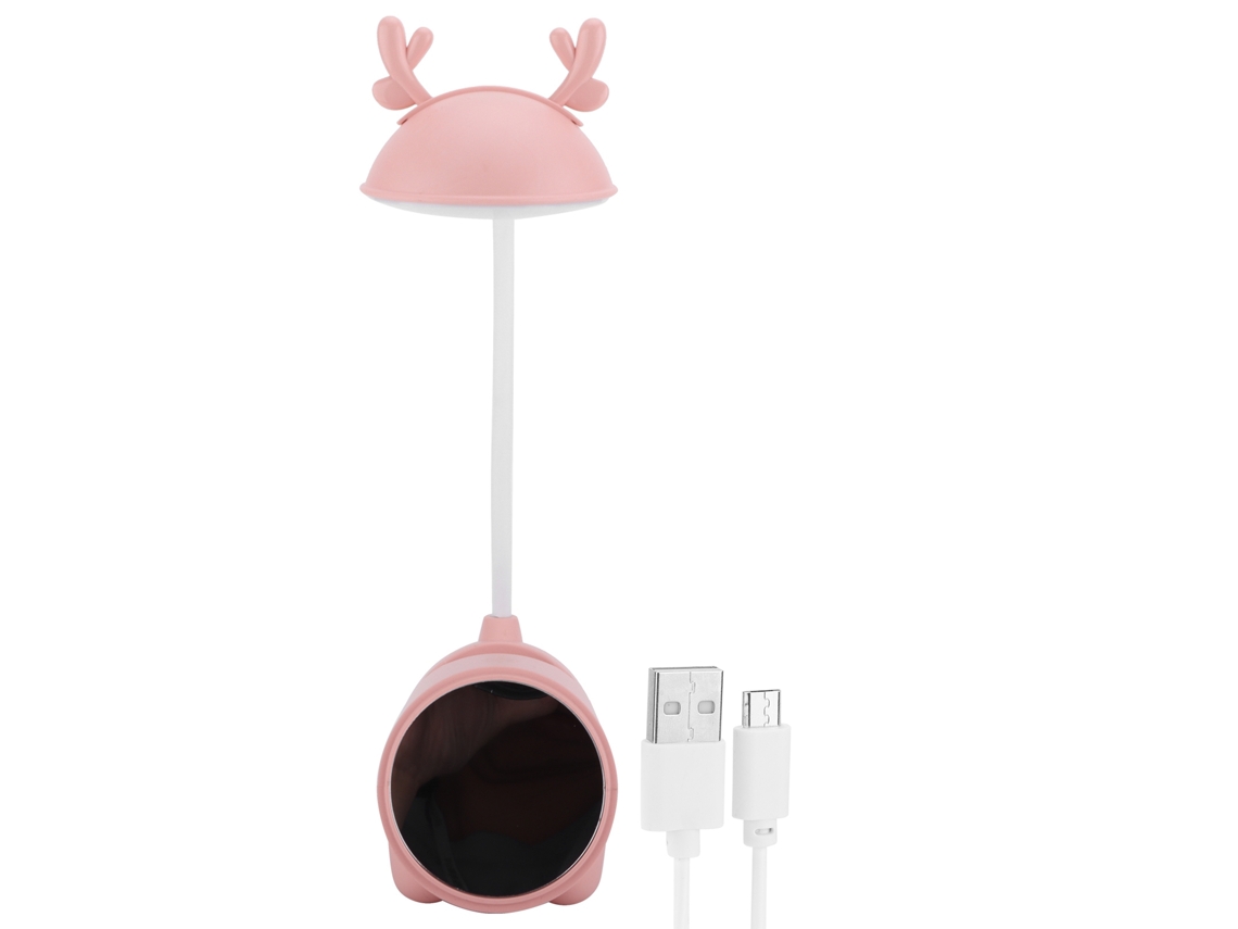 Lámpara Led De Mesa Para Niños Con Protección Ocular Cute Ciervo Cartoony Plegable Con Soporte De Teléfono Rosa Para Dormitorio Estudio Lectura