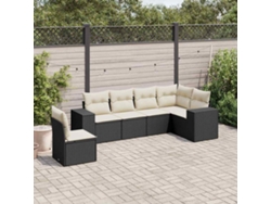 Conjunto de sofá de jardín de 6 piezas con cojines, mimbre sintético negro, DKD Home Decor