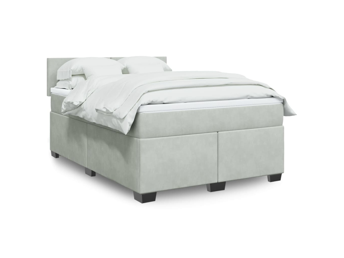 Cama Box Spring Con Colchón Terciopelo Gris Claro 140x200 Cm