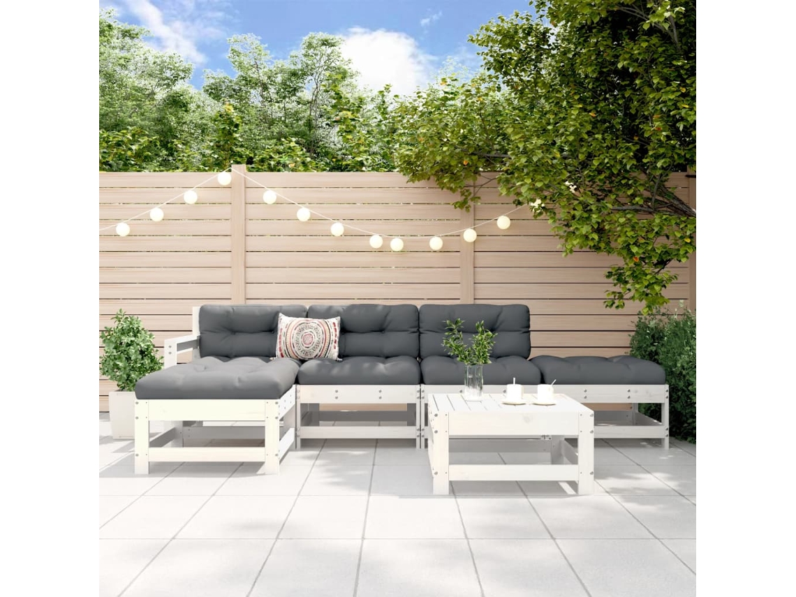Conjunto de salón de jardín de 2 piezas de pino macizo blanco Dkd Home Decor