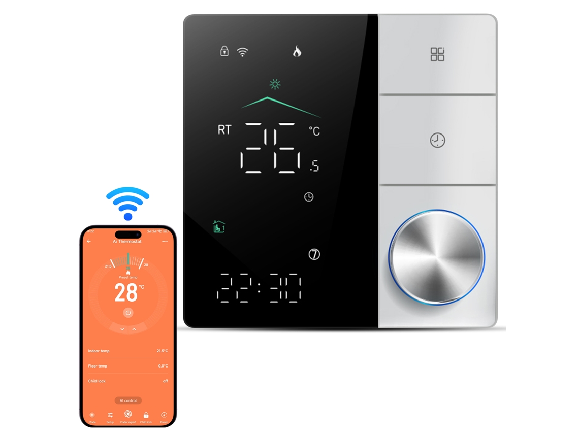 Termostato Inteligente Wifi Para Calefacción Por Suelo Radiante Residencial Con Aprendizaje Por Ia Y Control Mediante Aplicación.