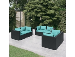 Conjunto de jardín de 6 piezas con cojines, mimbre sintético negro, DKD Home Decor