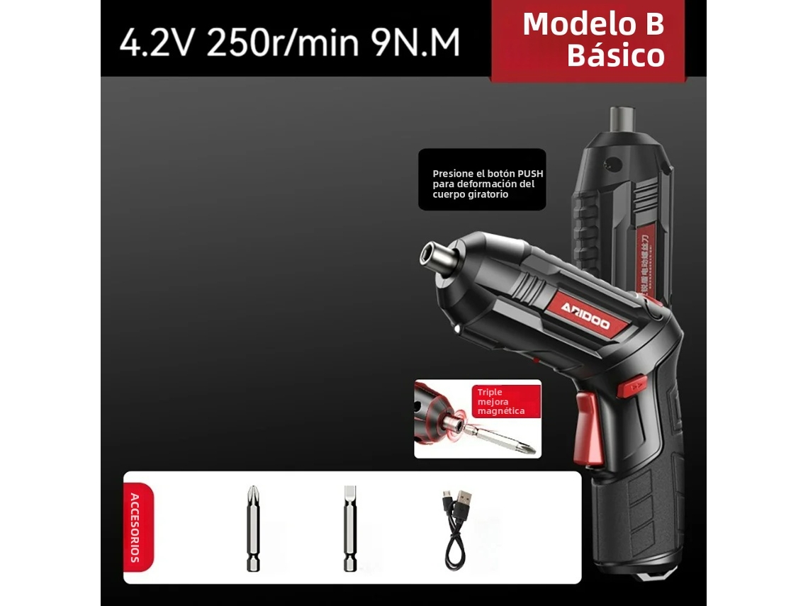 (Modelo básico B) Juego de destornillador eléctrico inalámbrico recargable de 4,2 V con batería y taladro.
