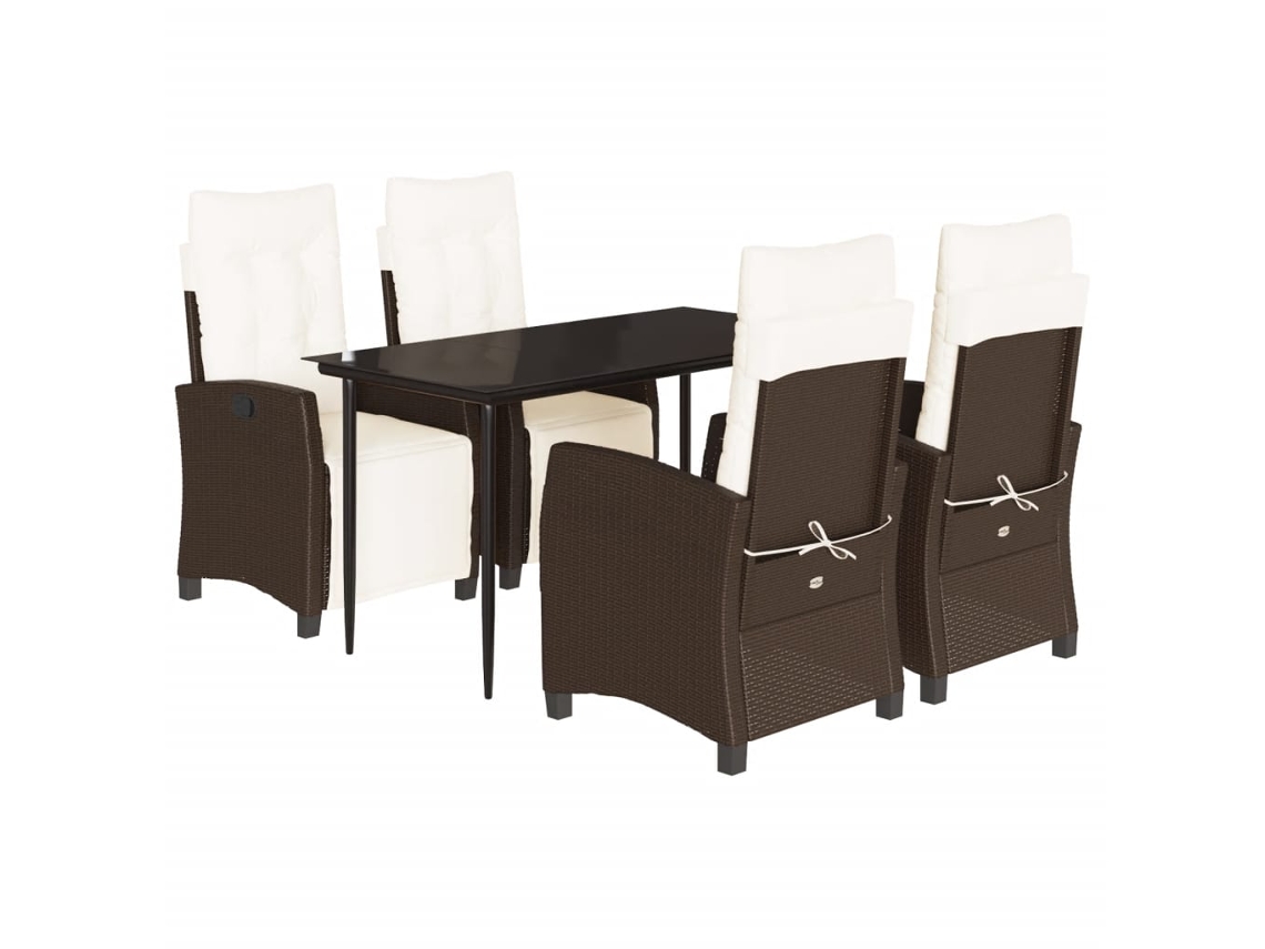 Conjunto 5 comedor de jardín VIDAXL y cojines ratán sintético marrón