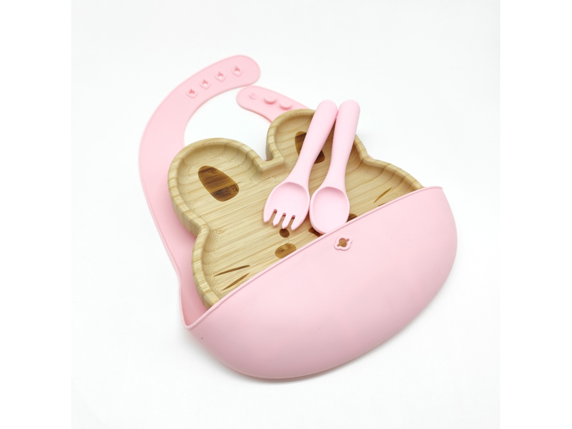 Juego De Vajilla Infantil De 4 Piezas, Plato De Bambú. Rosa Czhhmart