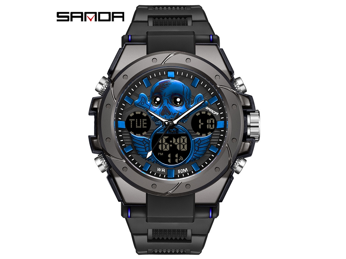 Reloj Electrónico Para Hombre (negro Y Azul), Reloj Deportivo Impermeable Para Exteriores, Reloj Electrónico Multifuncional Luminoso.