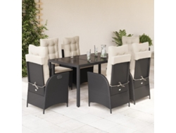 Juego de comedor de jardín de 7 piezas con cojines, mimbre sintético negro, DKD Home Decor