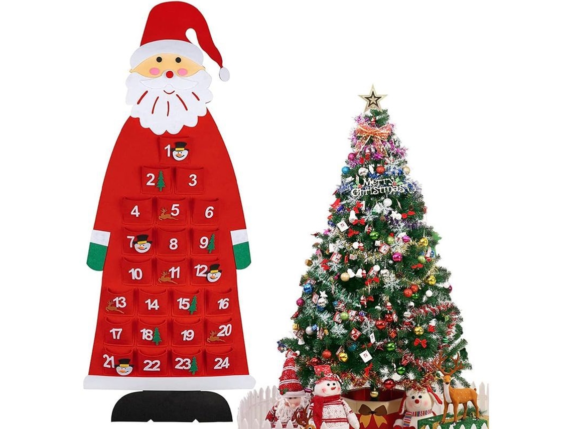 Calendario De Adviento De Papá Noel De Fieltro De Primera Calidad Para Niños, 24 Bolsillos (rojo)