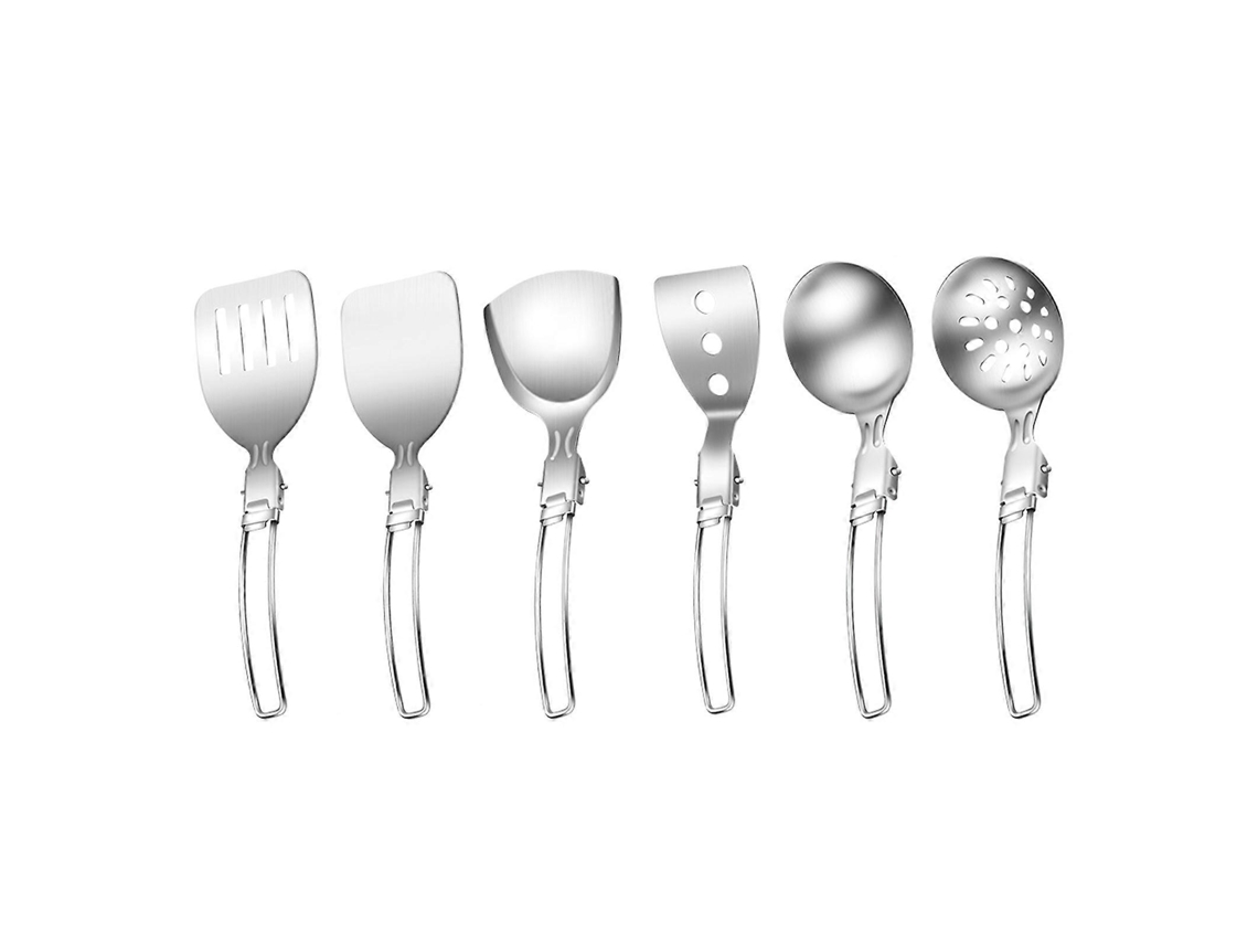 Juego de utensilios de cocina plegables de acero inoxidable para uso en exteriores, adecuado para acampar, hacer senderismo y picnics.