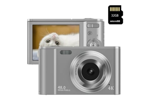 Cámara fotos digital compacta LKC DC302AF Nivel de entrada Regalo de cámara para niños 4K 48MP ZOOM 16X Pantalla de 2,8 pulgadas + 32GB - Plata