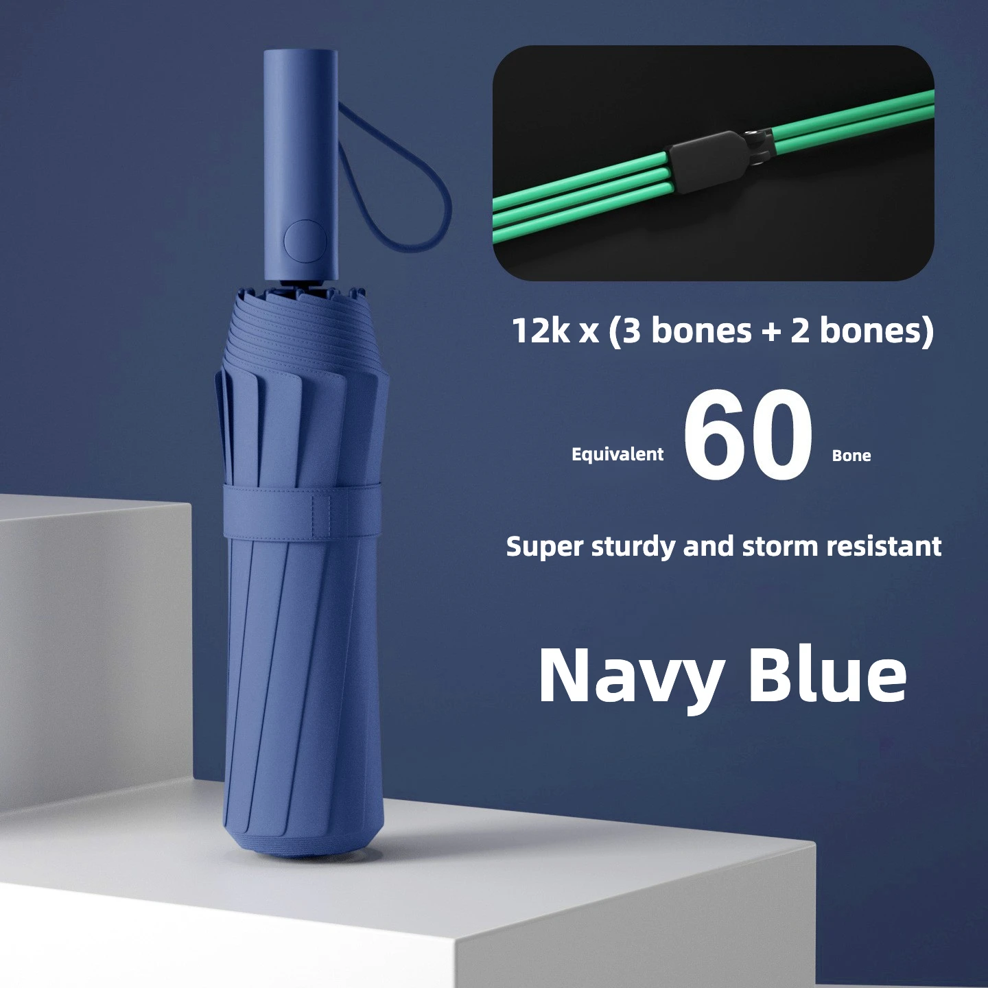 Paraguas Plegable Automático Resistente Al Viento (azul Marino 12k), Protección Solar Upf50+ Y Protección Uv.