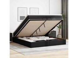 Estructura De Cama Otomana Con Colchones Cuero Sintético Negro