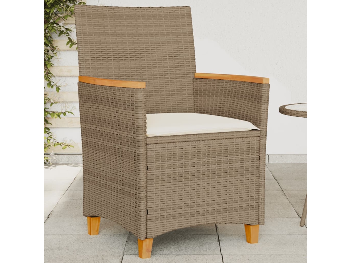 Sillas de jardín DKD Home Decor de 2 piezas con cojines, mimbre/madera beige