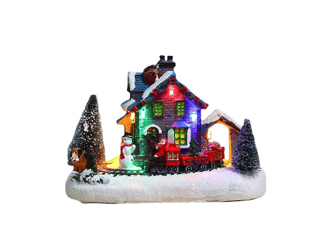 Bj - Enfeite de Natal em Resina com Casinha de Vila e Luzes de LED - Decoração de Presente de Natal