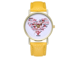 Reloj De Cuero Pu Con Imagen De Corazón Pareja Dial Redondo De Acero Inoxidable (amarillo)