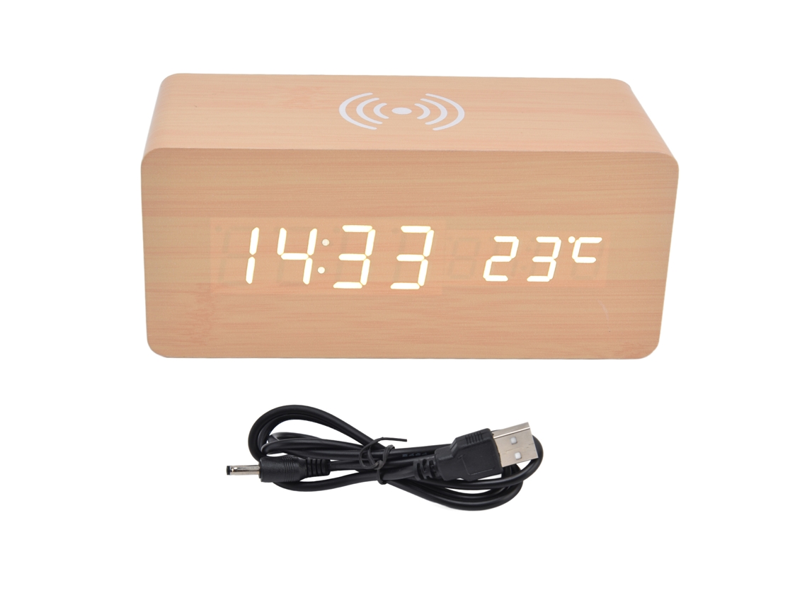 Reloj Despertador Digital Led Con Carga Inalámbrica Y Detección Automática De Temperatura - Blanco
