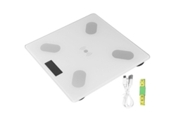 Báscula digital de peso y grasa corporal de vidrio templado, recargable por USB, luz blanca y dorada