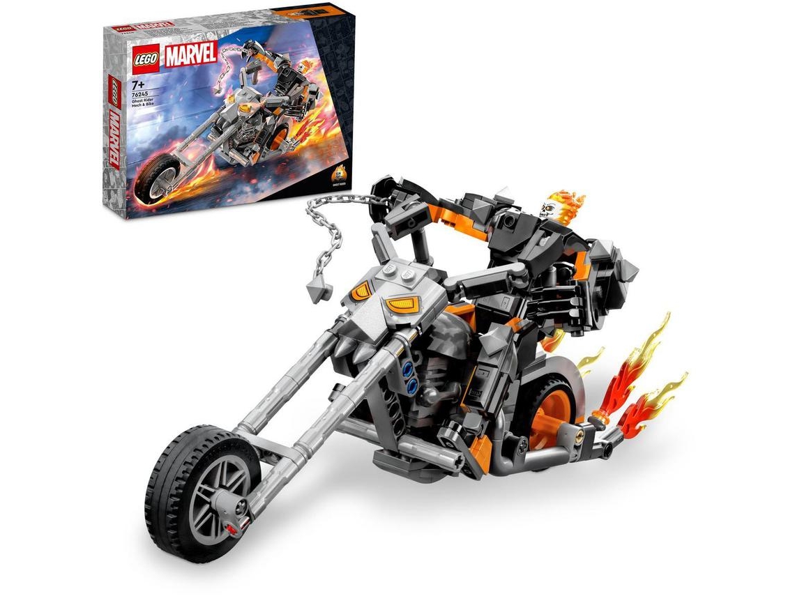 LEGO Marvel: Mech e Mota do Ghost Rider – brinquedo de construção com uma minifigura e uma corrente dentada (264 peças)