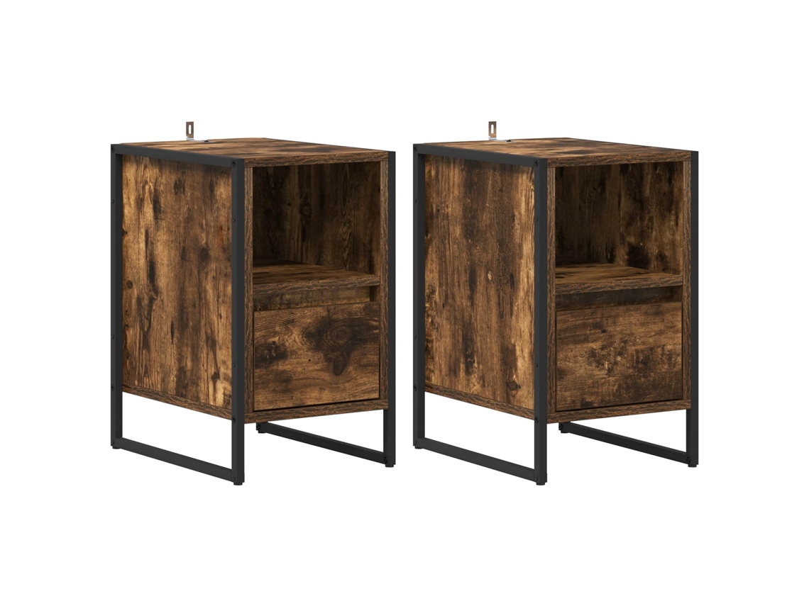 Maison Exclusive - Mesa De Noche Con Cajón 2 Pcs Roble Humo 39,5 X 30 X 50 Cm