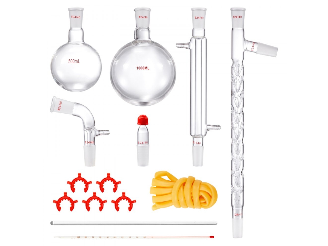 Equipo de destilación de laboratorio con matraces de vidrio de borosilicato Tekmaquinas