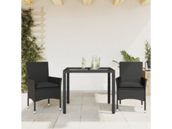 Conjunto de comedor de jardín de 3 piezas con cojines de mimbre negro de polietileno y vidrio de DKD Home Decor
