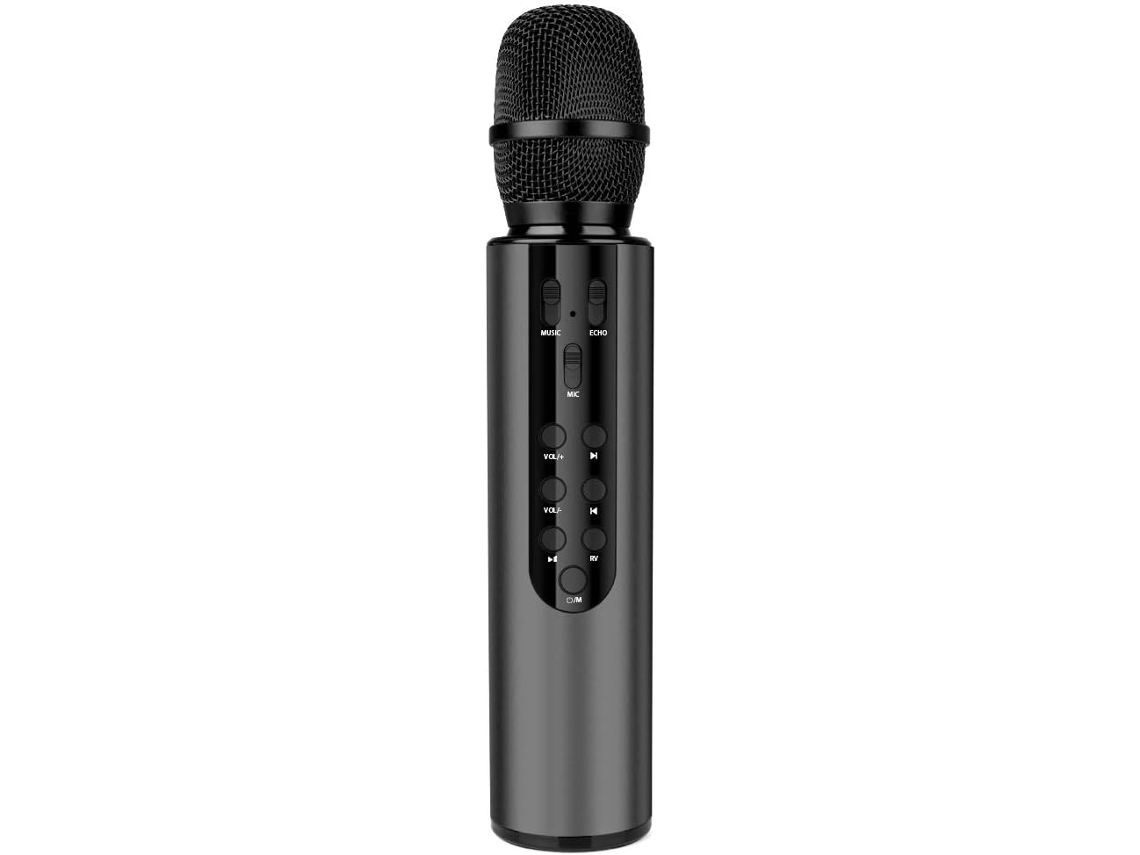 Micrófono de karaoke con Bluetooth, altavoz y funciones todo en uno, color negro. Ideal para cantar y practicar. Sfushos