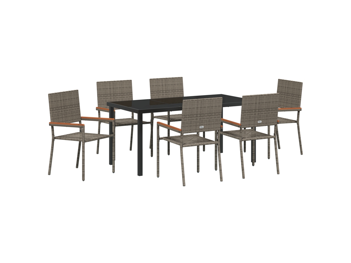 Conjunto de comedor de jardín vidaXL 7 piezas de mimbre gris y poliéster
